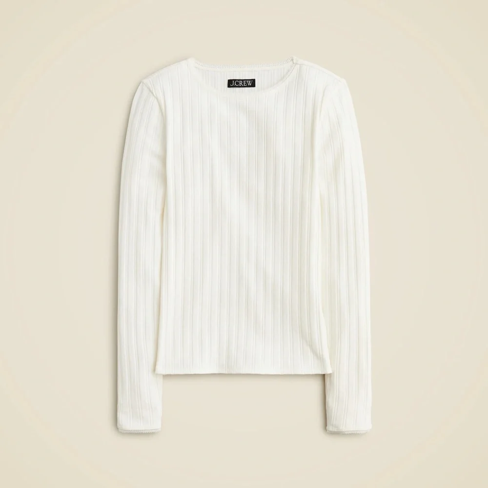 NWT J. Crew Ivory Pointelle Long-Sleeve T-Shirt, Small - Picture 3 of 14
